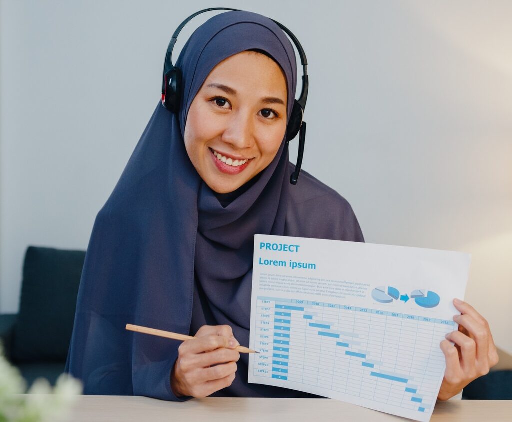 The Power of Long-Form Content in SEO Muslim Lady Using Laptop Talk To Colleagues In Vid 9YBZ8E8 1024x844